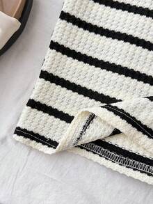 SHEIN Teen Girls' Summer Casual Vacation Knit Striped Camisole Dress - Black and White - View 6