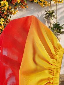 Amplova Setelan 2 Potong Gaya Boho Musim Panas Oranye dan Kuning untuk Liburan Pantai Tropis bagi Wanita, Rok Mini Camisole Pendek dengan Hem Bergelombang, Pakaian Bodycon untuk Festival, Pesta - Coklat - View 8