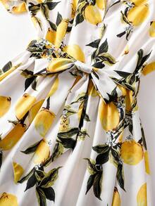 GlowEve Women's Fashion Versatile Lemon Print Button Tie Waist Short Sleeve Dress - Multicolor - View 7