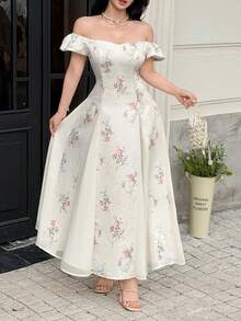 Feyla Vestido de mujer con estampado floral elegante, hombros descubiertos y mangas con volantes - Multicolor - Ver 4