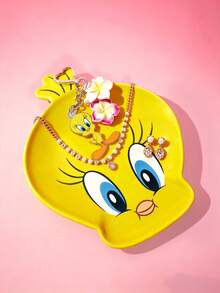 LOONEY TUNES X SHEIN 1 Đĩa gốm mini hình hoạt hình, phù hợp cho món tráng miệng, trái cây, khẩu phần ăn nhỏ, cũng có thể dùng làm đồ lưu trữ tại nhà, lưu trữ chìa khóa, trang sức, v.v., phù hợp cho lò vi sóng và máy rửa bát, phù hợp cho sử dụng tại nhà, Tweety - Màu vàng - Xem 2