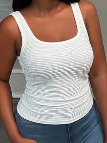 Slaydiva Women's Casual Ribbed Fabric Plus Size White Camisole And Tank Top, Suitable For Summer, Music Festivals, Parties, Y2K - White - View 1