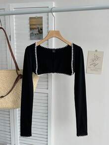 Tseoso Bolero corto sólido sin camiseta interior, con bordado de concha, adecuado para salidas y uso en casa, versátil y combinable - Multicolor - Ver 8