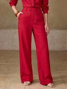 MOTF PREMIUM PANTALONES RECTOS DE LINO ROJO - Rojo - Ver 4