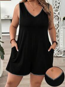 Comfylo Casual Shell Flower Crafted Contrast Color Plus Size Black And White Jumpsuit, Suitable For Summer Formal Vacation - Multicolor - View 1