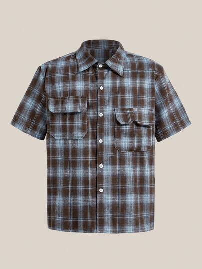 VeloEdit Men's Casual Plaid Front Button Short Sleeve Shirt, Summer