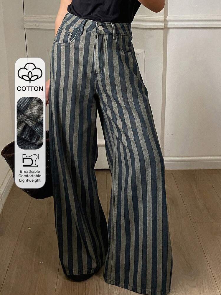 Women's Loose Striped Straight-Leg Casual Jeans