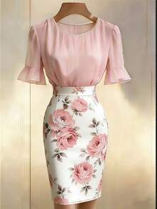 Franclia Bộ 2 món dành cho nữ mùa hè gồm áo tay loe bằng vải chiffon và chân váy ôm sát in hoa, chất liệu nhẹ và thoáng mát, màu sắc nhẹ nhàng, phù hợp cho đi làm và hẹn hò vào mùa xuân/thu. Chân váy ôm sát có khóa kéo ẩn thanh lịch kết hợp với áo chiffon, trang phục thường ngày cho kỳ nghỉ của nữ, bộ đồ đi làm cho nữ, trang phục công sở cho nữ, trang phục mùa hè cho nữ, bộ 2 món mùa hè cho nữ, áo mùa hè cho nữ, chân váy mùa hè cho nữ, bộ 2 món mùa hè cho nữ. - Hồng - Xem 6