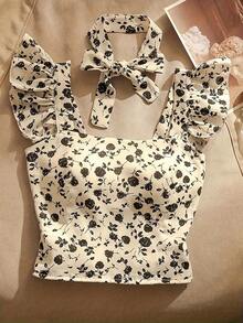 Serisse Kids Áo thun croptop cổ vuông ôm dáng, chất liệu ren thêu họa tiết, thích hợp cho bé gái tuổi teen, màu trắng, thích hợp mặc đi nghỉ mát ở nhà. - Nhiều màu - Xem 1