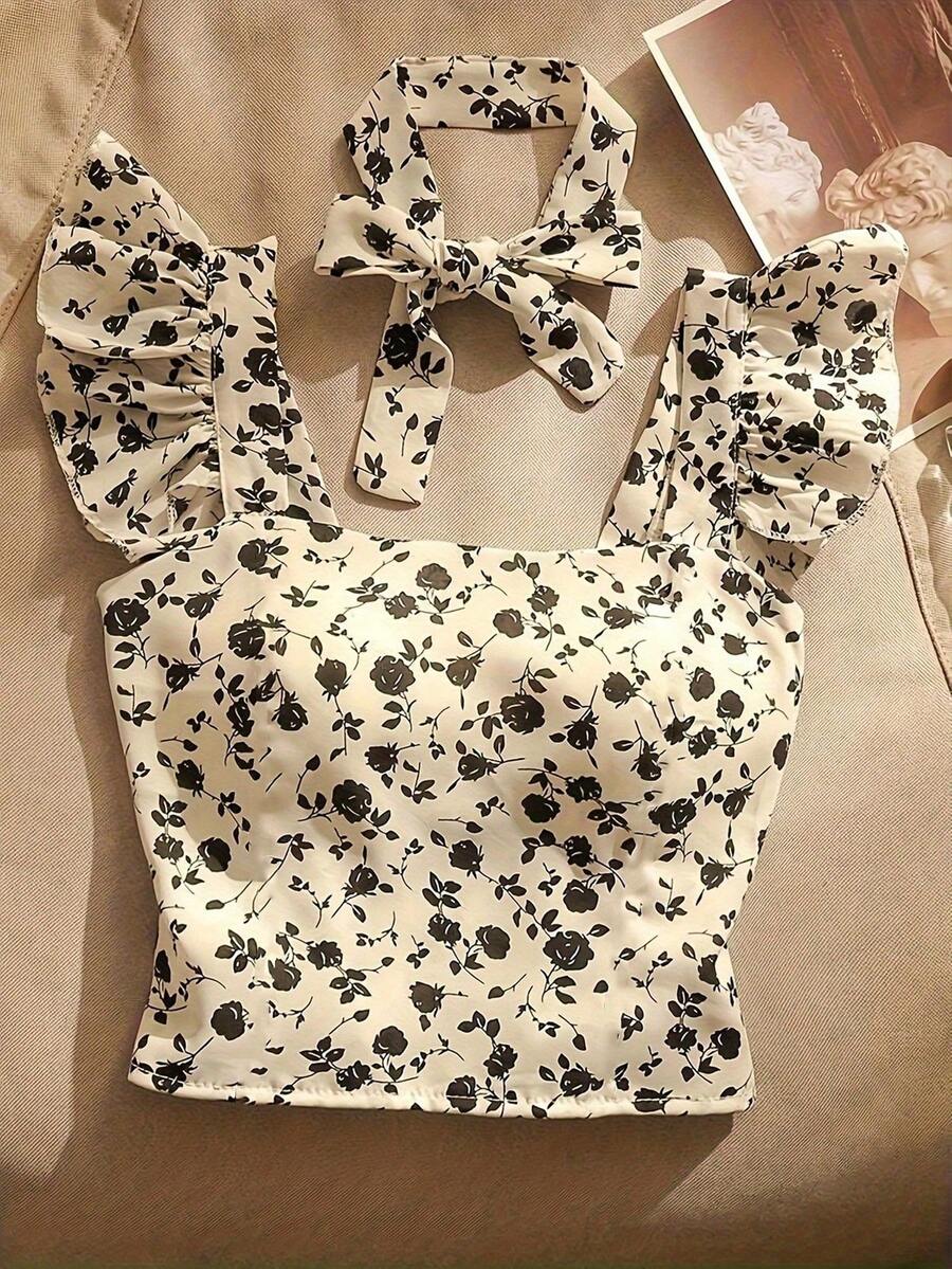 Serisse Kids Áo thun croptop cổ vuông ôm dáng, chất liệu ren thêu họa tiết, thích hợp cho bé gái tuổi teen, màu trắng, thích hợp mặc đi nghỉ mát ở nhà. - Nhiều màu - Xem 1