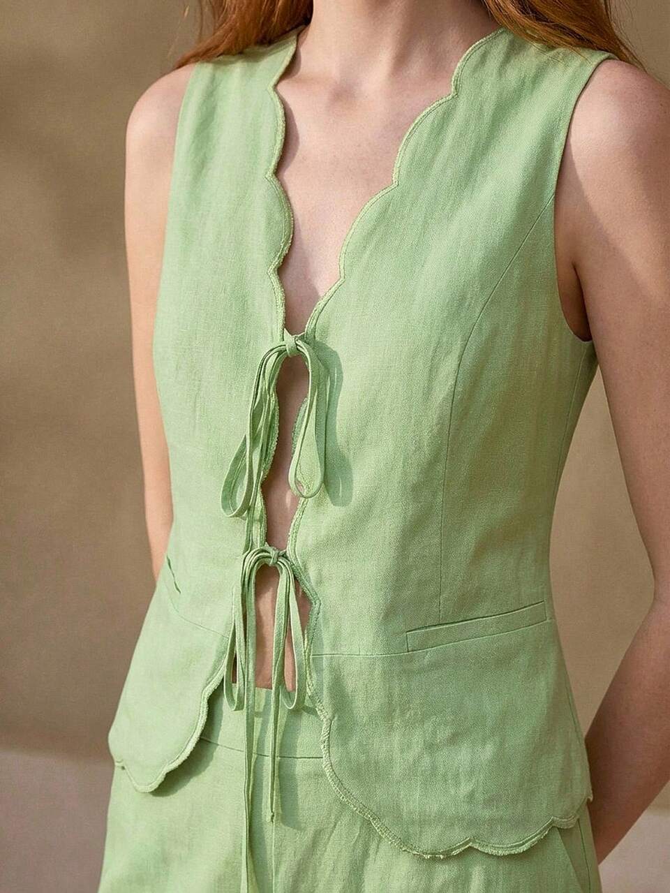 LINEN TIE FRONT WAISTCOAT