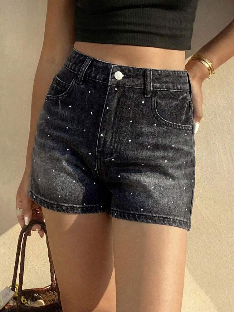 Women's Summer Rhinestone Embellished Super Short Jeans Shorts, Fitted & Sexy
