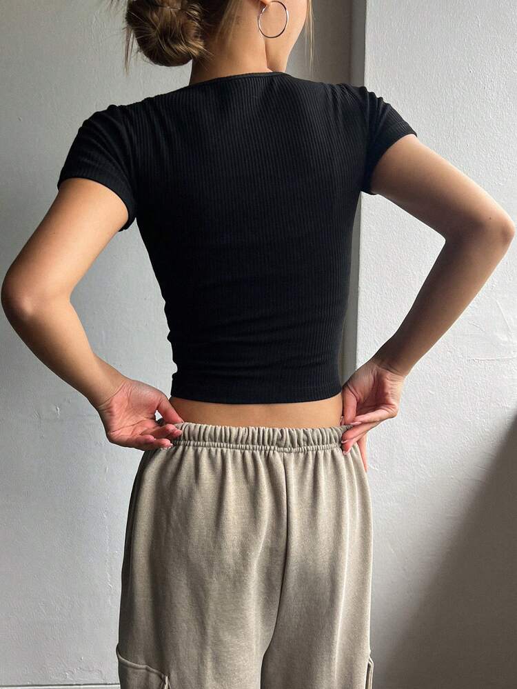 Casual Solid Color Short Sleeve T-Shirt, Versatile For Summer