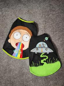 Rick and Morty X SHEIN 1 Piece Cartoon Pattern Printed Pet Vest, Cat Clothes, Dog Clothes, Size XXS-XXXXL, Extra Small, Extra Large - Black - View 2