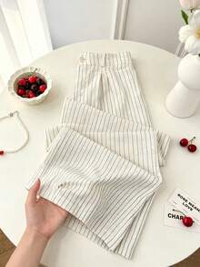 Sunnyshic Thời trang Xuân/Hè mới, phong cách thường ngày thoải mái, đi nghỉ mát, màu mơ, xếp ly, ống rộng, dáng suông, tôn dáng, kiểu quần công sở cho nữ. - Màu be - Xem 8