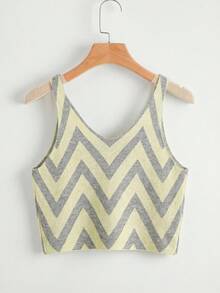 SHEIN EZwear 女士波浪条纹时尚百搭V领针织上衣，适合旅行和日常穿着 - 彩色 - 查看 5