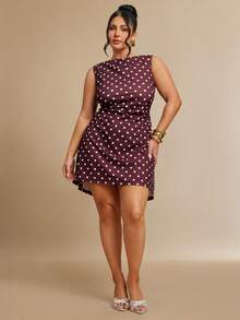SHEIN BAE CURVE 大码女式波点A字荷叶边连衣裙 - 彩色 - 查看 4