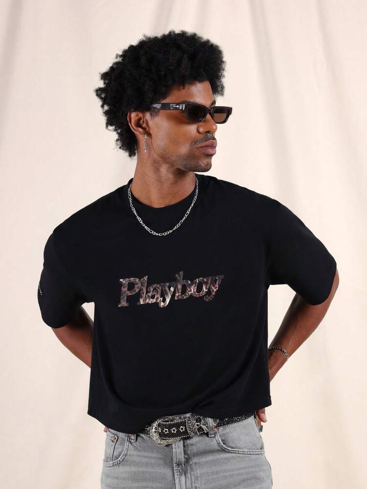 PLAYBOY X SUMWON T-shirt grafica corta con stampa leopardata del logo e stampa di coniglio sul retro, oversize, streetwear