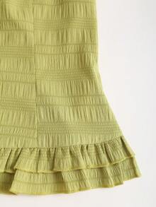 Sweetra Women's Summer Solid Color Cinched Waist Ruffle Hem Short Sleeve Blouse - Green - View 5