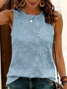 EMERY ROSE Blusa sin mangas con estampado floral para mujer, cómoda y casual de cuello redondo, adecuada para uso diario en verano - Multicolor - Ver 4