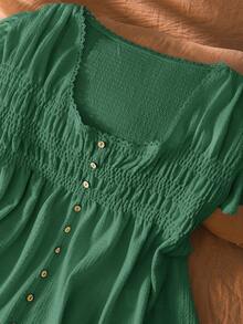 CosyJoli Camiseta de mujer de talla grande con cintura ceñida, ropa casual para damas, para citas, camiseta para exteriores - Verde - Ver 4