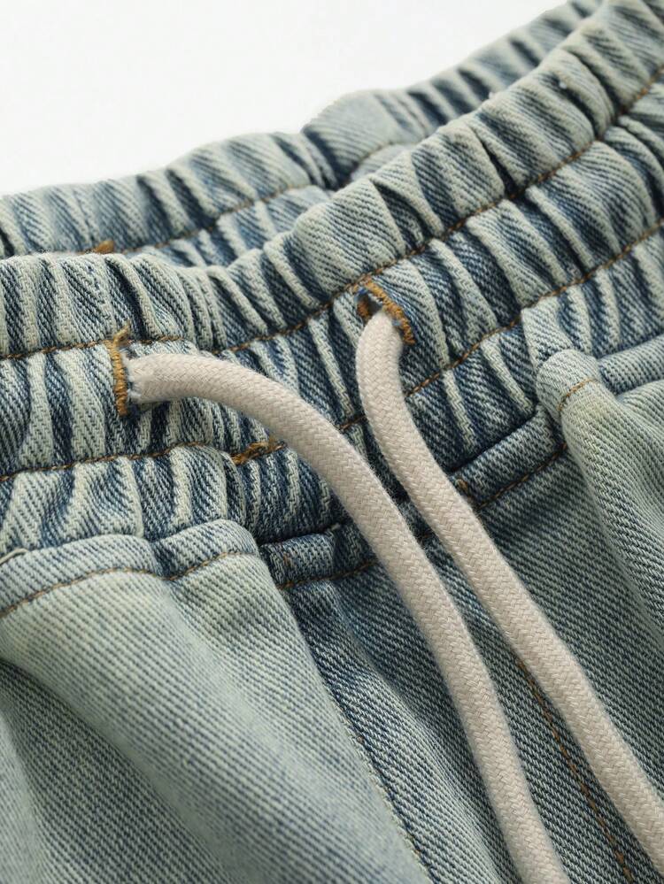 Women's Elastic Waist Drawstring Loose Straight Leg Jeans, Casual Pants