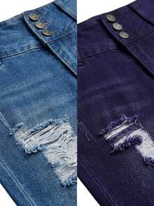 Women's High Stretch Stretch Jeans Tight Blue Set Double Set - Azul Denim Vintage e Índigo Oscuro Profundo - View 5