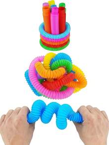 MINKOJA 10Pcs Colorful Pop Tubes Sensory Fidget Toys For Kids - Creative Stretch And Pull Pipes For Fine Motor Skills Development - Educational DIY STEM Toy Set - Multicolor - View 6