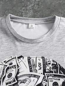SHEIN Streecool Kids 2件套休闲简约青少年男童短袖圆领T恤+裤子套装，夏季Y2K风格骷髅印花短袖街头时尚T恤，青少年男童服装 - 灰色 - 查看 5
