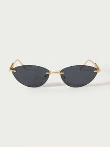 Glisma 1 Pair Unisex Cat Eye Minimalist Small Frame Fashionable Sunglasses, Suitable For Sports, Travel, Driving, Beach, Festivals, Vacations, Street, Fishing, Outdoor Activities. A Street Fashion Accessory, As Well As A College Style Choice For Summer Beach Vacations, Outdoor Trips, And Back To School Season. - Gold Ash - View 2