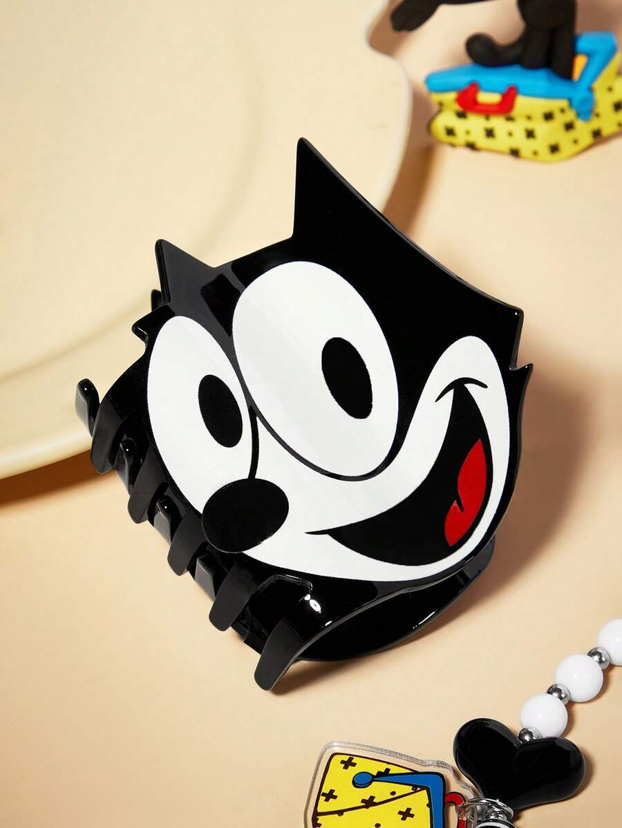 SHEIN Felix The Cat Cute Cat Cartoon Hair Claws, Grab Clips, Acrylic Hairpins, Suitable For Medium And Long Hair, Suitable For Home Bathing, Beauty Disc, Hair Tie, Styling Black - 黑色 - 查看 1