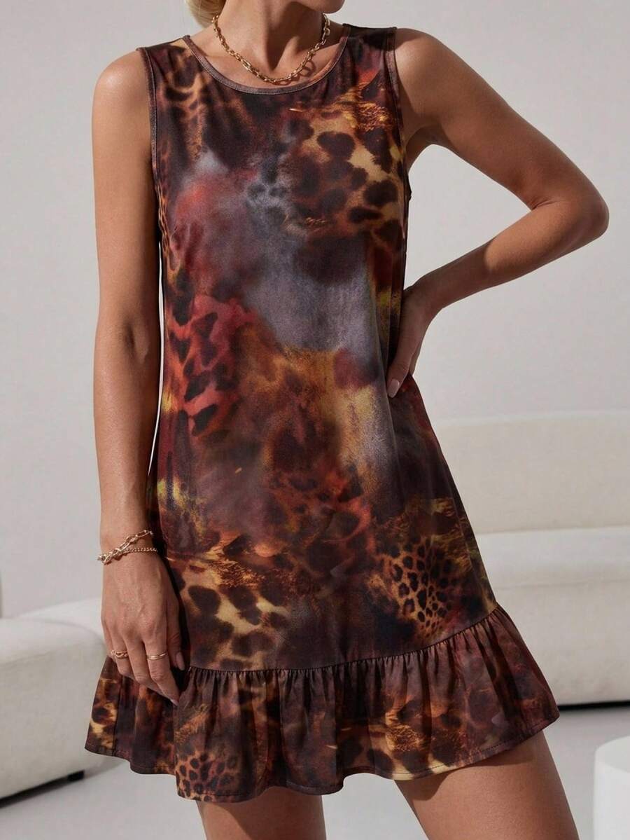 SHEIN LUNE Vestido mini estampado para mujer, adecuado para primavera y verano - Multicolor - Ver 1