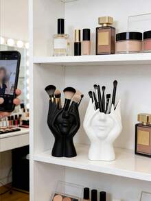 1PC Handmade Creative Body Art Makeup Brush Holder Stand Unique Sculpture Desktop Cosmetic Organizer Resin Material Anti Fall Lightweight Portable Non Slip For Bathroom Vanity Desk Valentine Gift Back To School Storage - Multicolor - View 4