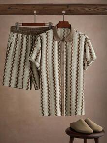 Core Aspect Conjunto de camisa casual de punto jacquard para hombre - Albaricoque - Ver 1