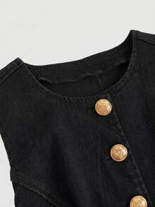 SHEIN MOD Women's Casual Sleeveless Denim Top, Summer - Black - View 3