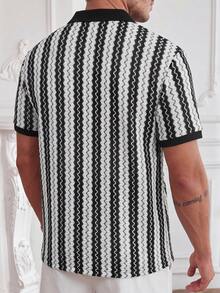 Core Aspect Camisa polo casual y versátil con estilo de resort y rayas para hombres - Negro - Ver 3