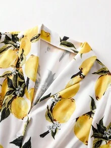 GlowEve Women's Fashion Versatile Lemon Print Button Tie Waist Short Sleeve Dress - Multicolor - View 4