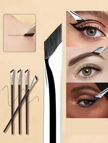 Angled Flat Eyebrow Eyeliner Brush Set, Sickle Detail Under Eye Makeup Brush - Black - View 2