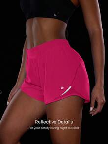 GLOWMODE Short RefreshRun de 2.5 pulgadas VitalSwift ultraligero y transpirable, cintura media con cordón ajustable, short de running con ropa interior incorporada anti-olor, bolsillo con cremallera trasera, para entrenamiento de alto impacto en primavera y verano - Rosa Tropical - Ver 3