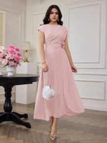 Modelyn 薄荷绿褶皱3D花卉装饰优雅高端女士正式礼服 - 粉色 - 查看 4