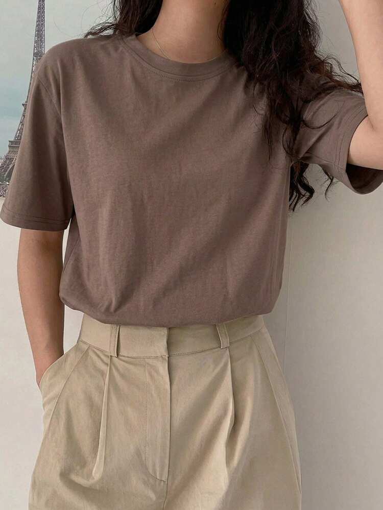 Women's Casual Solid Color Basic Short Sleeve T-Shirt