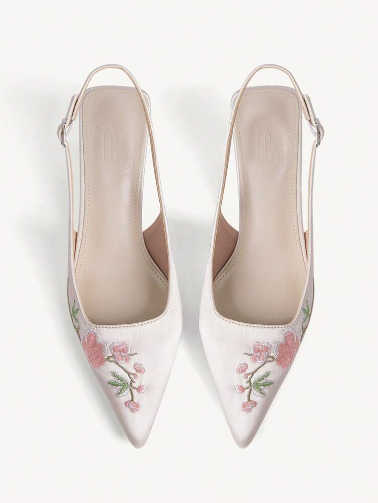 CUCCOO CHICEST Spring And Summer New Design Pointed Flower Noodle Wine Glass Heel Romantic New Chinese Style Apricot Ding Women's High Heel Shoes Slingbacks Dress Shoes Dating Afternoon Tea Party Valentine's Day Elegant Wear