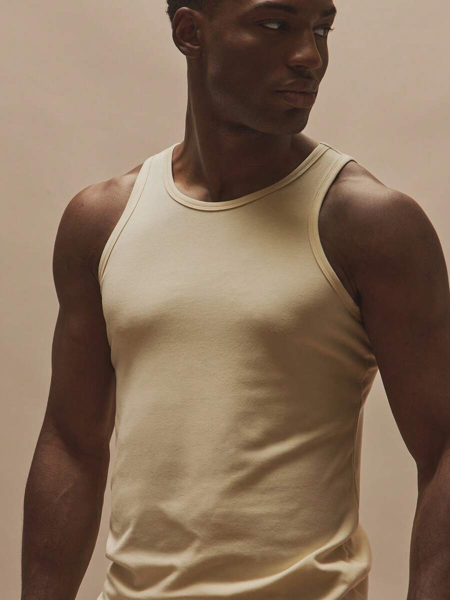 Musero Fitted Crew Neck Casual Tank Top Vest Everday Sleeveless Top Spring Summer Essentials Holiday - Beige - View 1