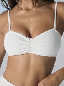 Aralina Ruched Twist Front Strapless Style Adjustable Strap Seamless Stretch Slim Fit Crop Top Summer Outfits For Women Cute Tops Off The Shoulder Top - White - View 4