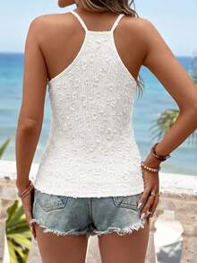 Sylviya Women's Casual Solid Color Textured Halter Top, Suitable For Vacation & Beach In Summer,Summer Top - White - View 2