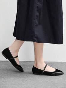 CUCCOO BIZCHIC Sepatu Flat Wanita Musim Semi dengan Gesper Sederhana dan Elegan, Modis, Serbaguna, untuk Santai, Kerja, dan Perjalanan. - tinta hitam - View 4