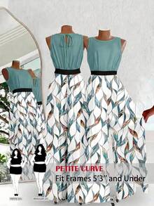SHEIN PETITE CURVE 大码休闲度假印花拼接连体裤 - 彩色 - 查看 1