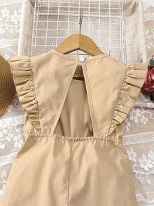 SHEIN Bộ jumpsuit nữ trẻ trung, năng động, dễ phối đồ, thích hợp mặc đi biển, nghỉ mát, hàng ngày, kiểu dáng thường ngày, có bèo nhún, lưng hở, dây rút eo. - Hồng - Xem 6