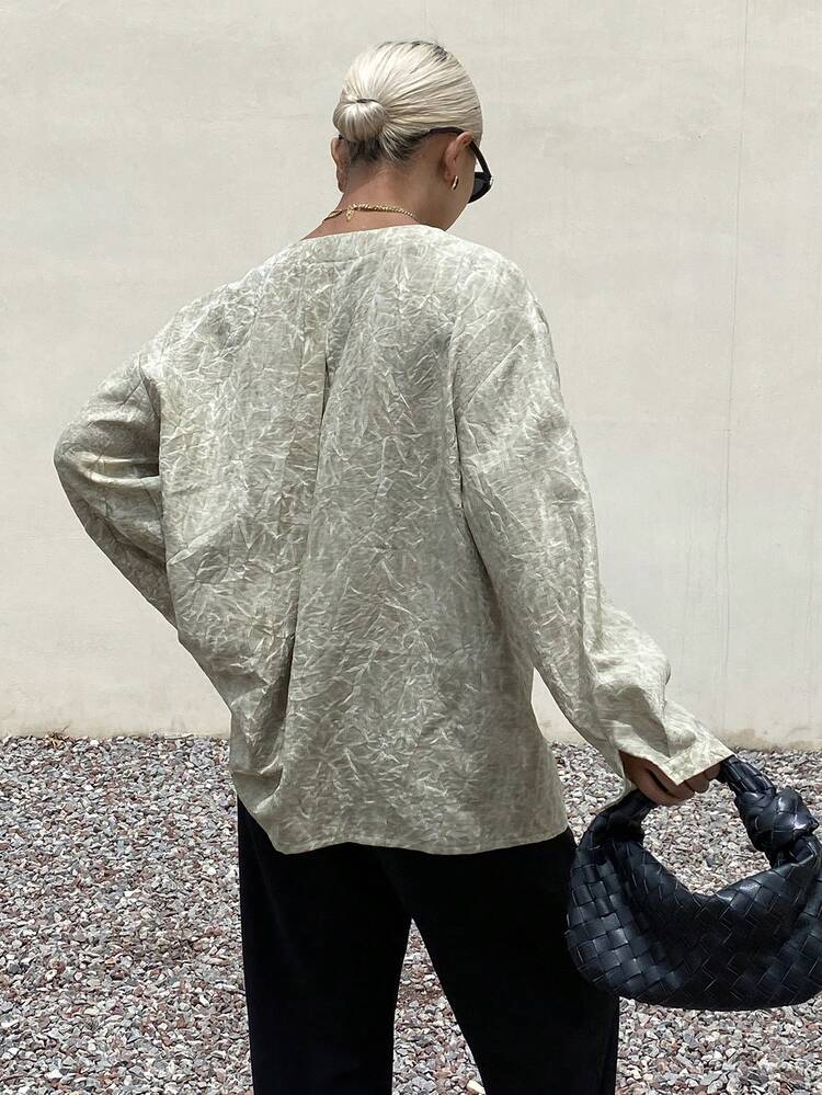 Women's Textured Casual Tie Front Long Sleeve Jacket