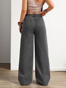 SHEIN ICON Calça jeans casual de corte reto e lavagem especial - Cinza escuro - Ver 2